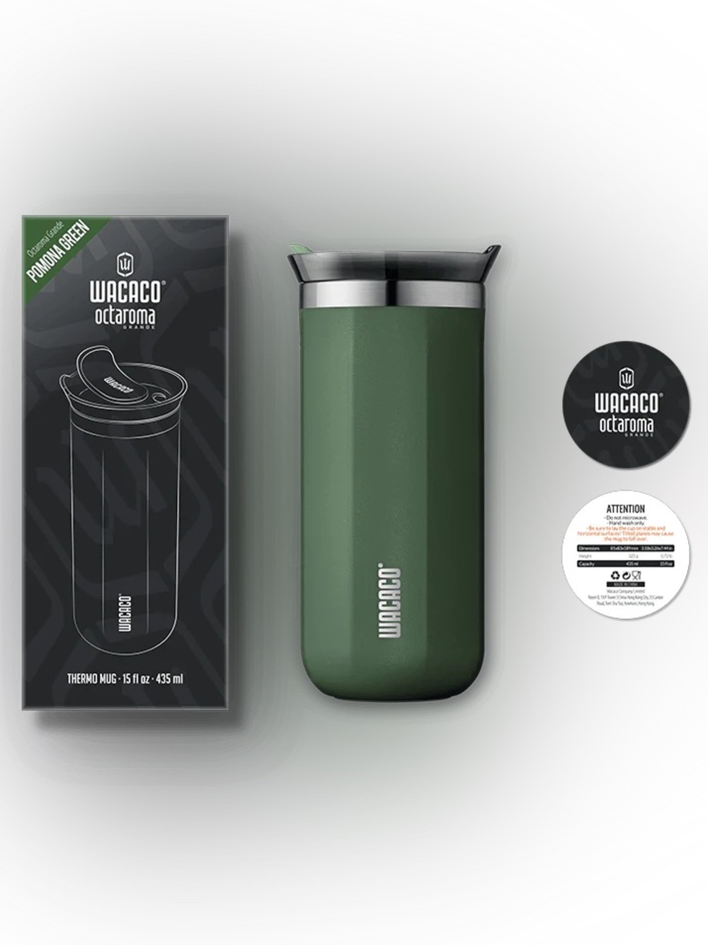 15 oz Wacaco Octaroma Hot Beverage Coffee Office Travel Camping Tumbler Green - Picture 3 of 9